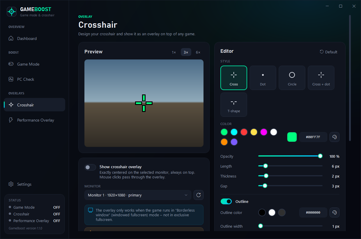 Crosshair editor with live preview